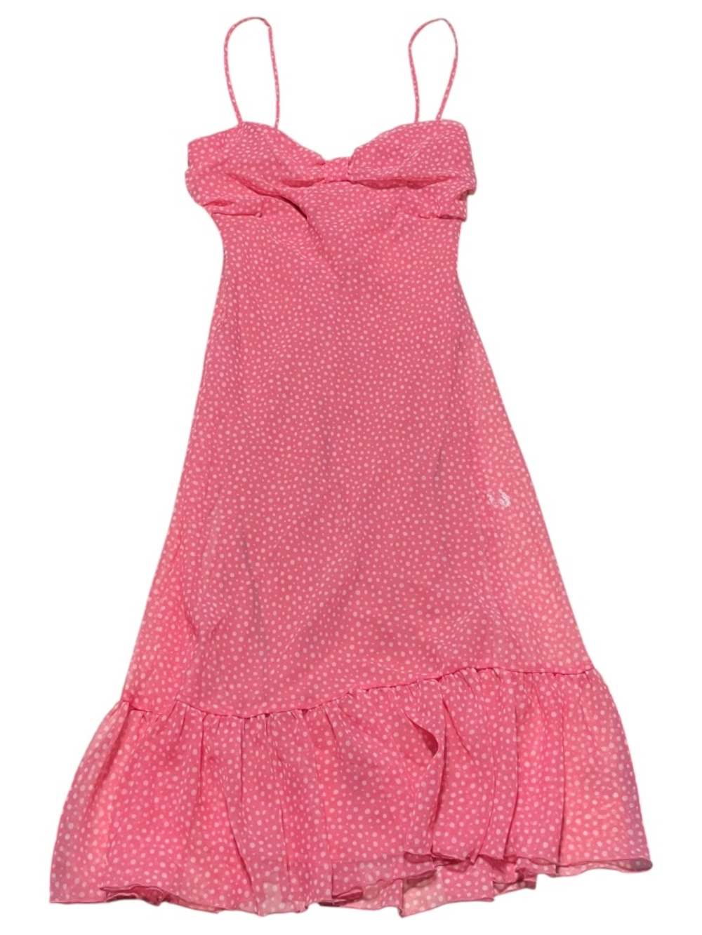 Polka Dot Babydoll Maxi Dress NEW 4 Barbie Pink Ruffle Hem Mod Rockabilly Retro